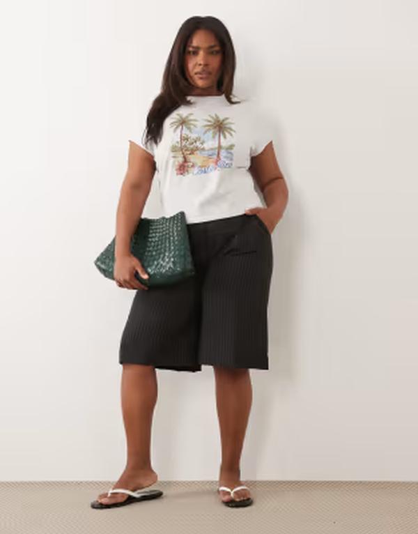 エイソス レディース トップス Tシャツ グラフィック ASOS Curve ASOS DESIGN Curve baby tee with Costa Rica vacation graphic in ice heather PRINT ヘザー