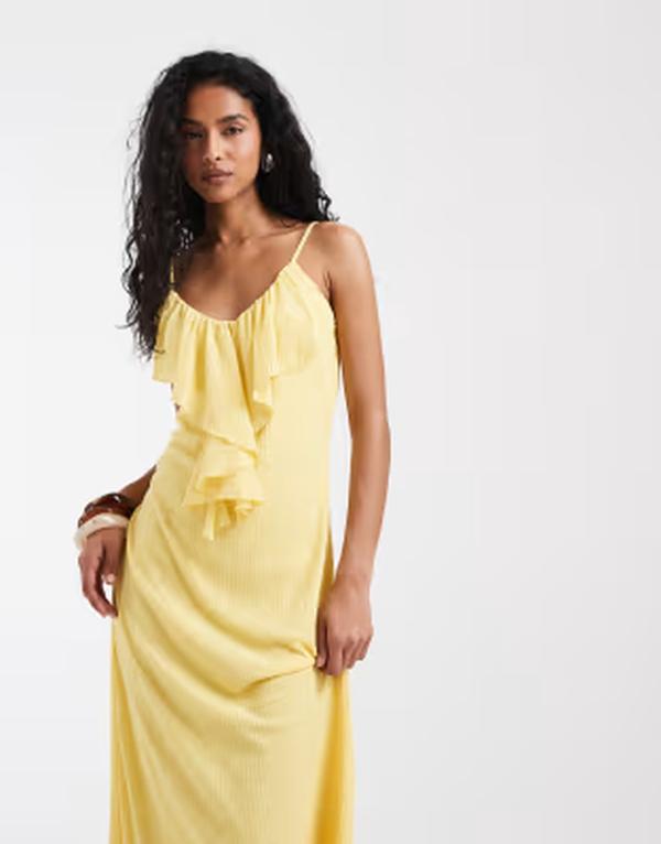 ヴェロモーダ レディース トップス ワンピース ミディ Vero Moda frill trim camidi dress in yellow Custard yellow イエロー