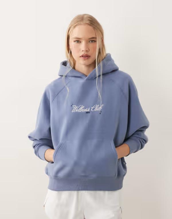 コットンオン レディース トップス タンクトップラスサイズ パーカー グラフィック Cotton Active plush premium graphic hoodie in celestial Blue ブルー