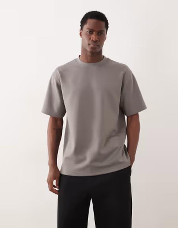 エイソス メンズ トップス Tシャツ ASOS DESIGN luxe interlock relaxed T-shirt CLIFFSIDE GRAY グレー