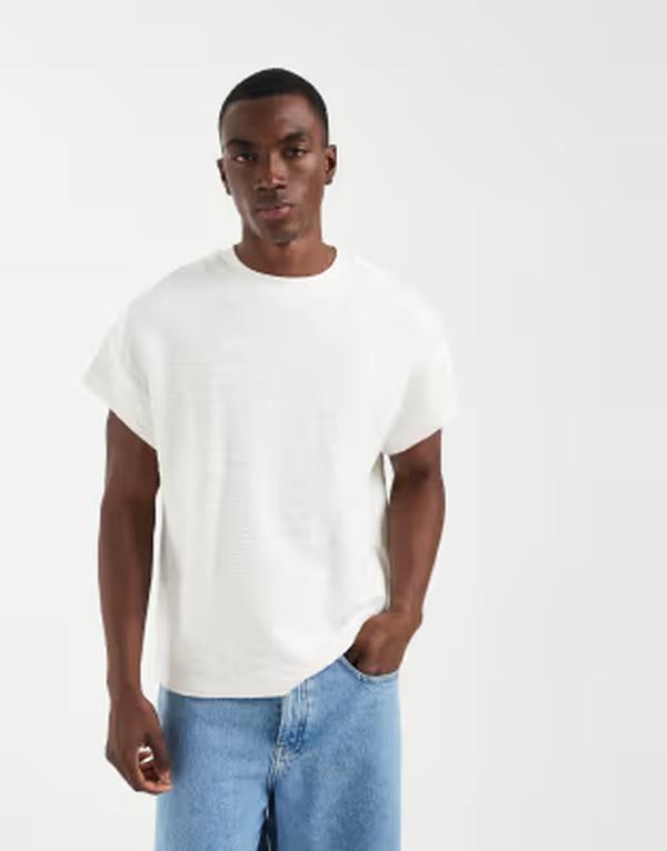 エイソス メンズ トップス Tシャツ キャップ ASOS DESIGN heavyweight boxy oversized T-shirt with cap sleeves texture Greige ベージュ