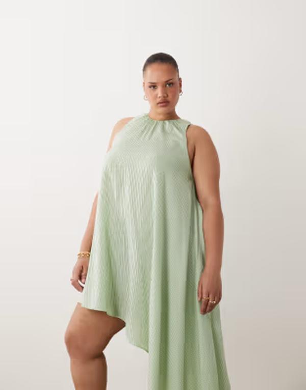 エイソス レディース トップス ワンピース アシンメトリー ミニ ASOS Curve ASOS DESIGN Curve asymmetric hem volume mini dresstripes Green Stripe グリーン