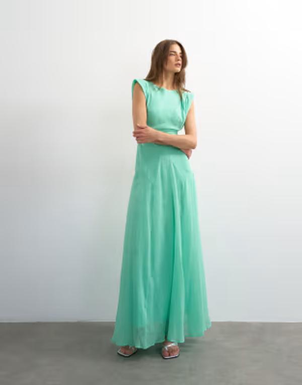 トップショップ レディース トップス ワンピース オープンバック プリーツ マキシ Topshopleated open back maxi dress Green グリーン