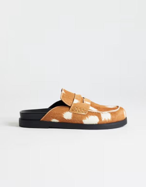 トップショップ レディース シューズ スリッポン・ローファー プリント レザー Topshop Addie hair on realeather mule loafers in large deer print Deer print
