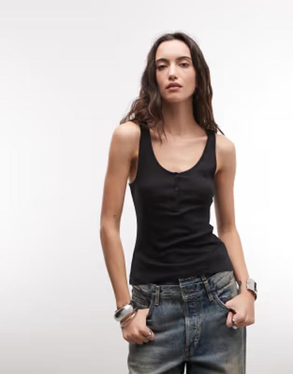 ウィークデイ レディース トップス Tシャツ Weekday henley tank top Black ブラック