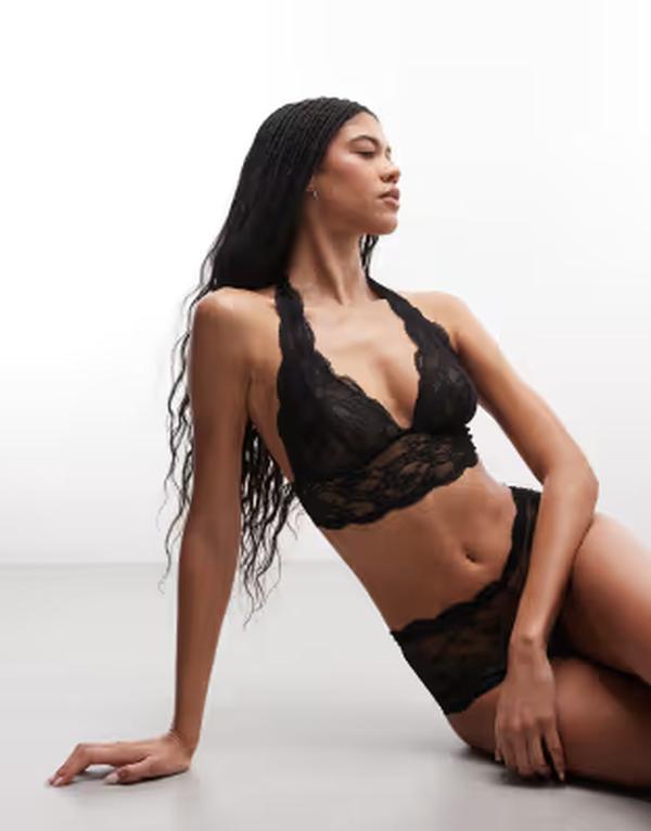 エイソス レディース アンダーウェア ブラジャー レース ホルター ASOS DESIGN Lolace halter neck bralet Black ブラック