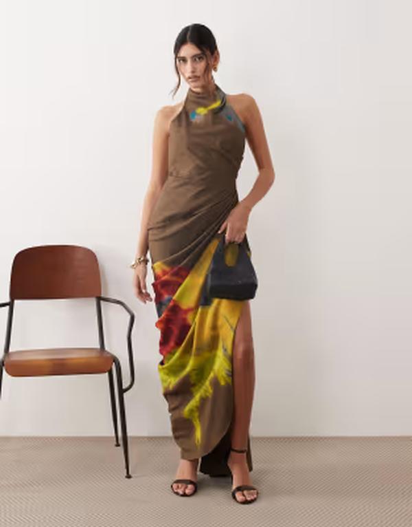 アレンジ レディース トップス ワンピース フラワー柄 プリント マキシ フラワー ホルター ARRANGE halter neck maxi dress in abstract floral print Abstract floral