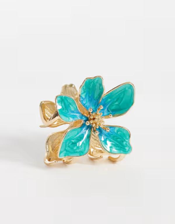 デザインビーロンドン レディース アクセサリー DesignB London metal flower hair claw MID BLUE ブルー
