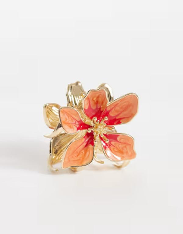 デザインビーロンドン レディース アクセサリー DesignB London metal flower hair claw in orange オレンジ