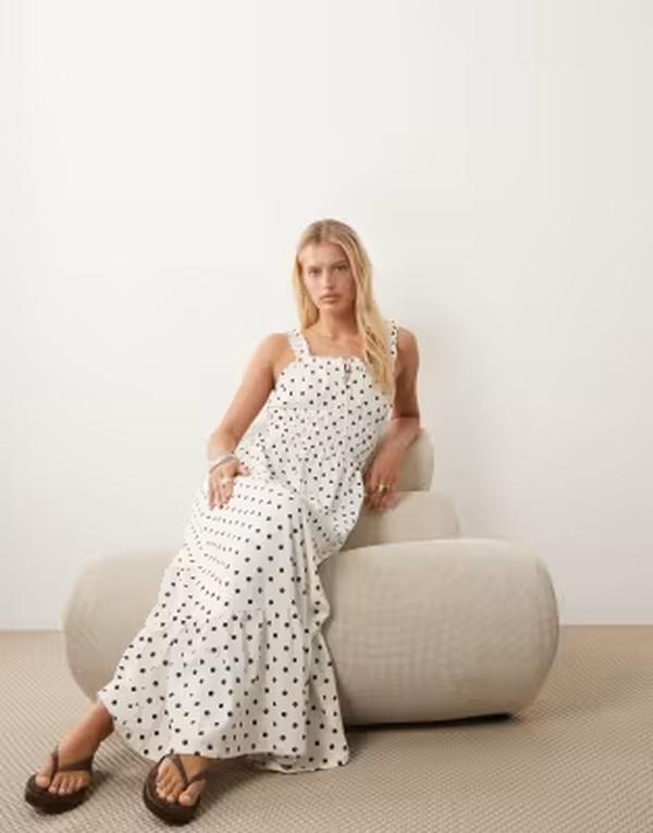 ミスセルフフリッジ レディース トップス ワンピース ドット柄 ドット マキシ Misselfridge polka dot seersucker shirredetail maxi dress Polka dot ドット