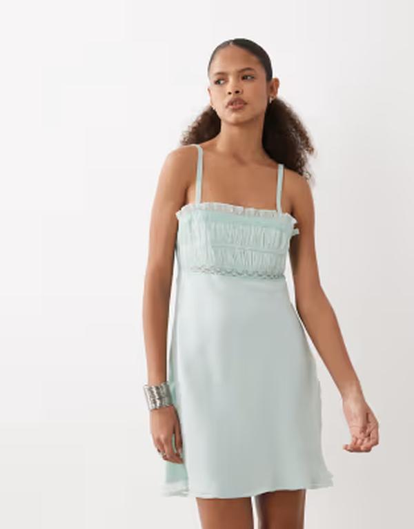 エイソス レディース トップス ワンピース レーストリム ミニ レース ASOS DESIGN camini dress with lace trim in sage セージ
