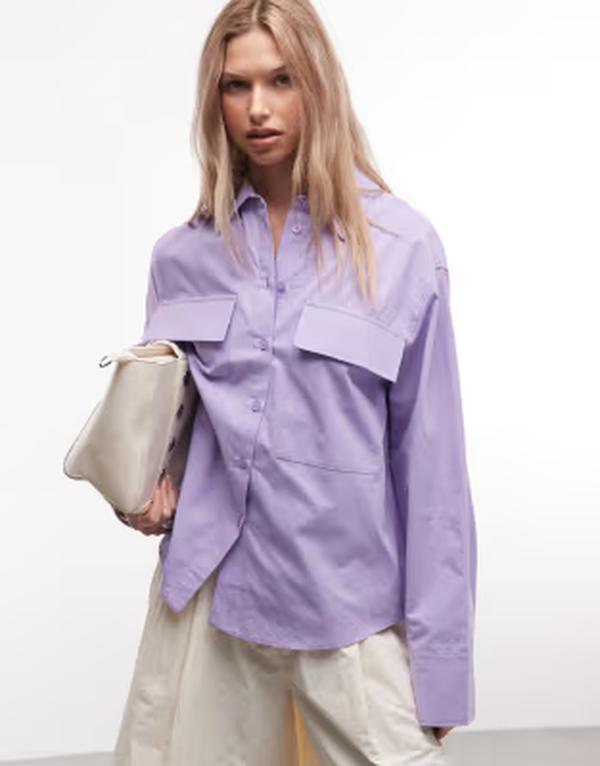 エイソス レディース トップス シャツ ASOS DESIGN patch pocket utility detail shirt Purple パープル
