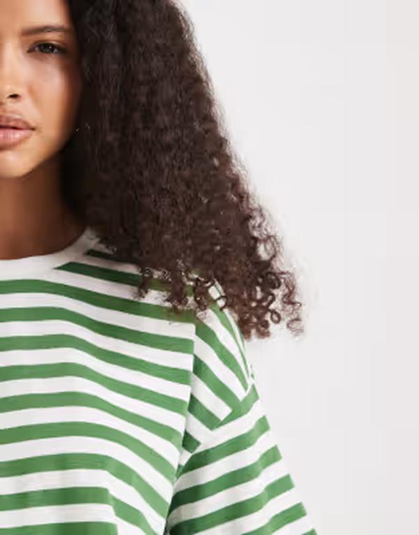ピーシーズ レディース トップス Tシャツ PIECEShort sleeve heavyweight-shirt in mint green and white stripes Mint Green & White ホワイト