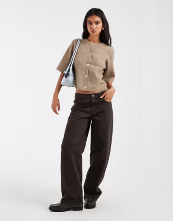 ピーシーズ レディース アウター カーディガン PIECEShort sleeve boxy cardigan Heathe red greige ベージュ