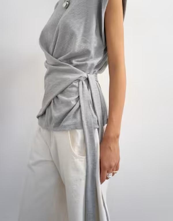 トップショップ レディース トップス Tシャツ キャップ Topshop wrap detail cap sleeve top heather Gray Heather グレー