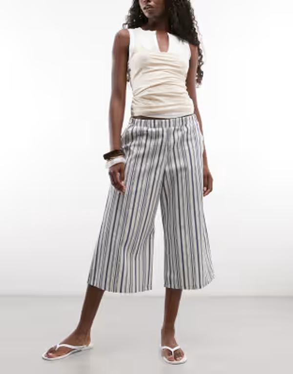 リクレイム ヴィンテージ レディース ボトムス カジュアルパンツ キャップ リネン Reclaimed Vintage linen stripe capri length pants Multi マルチカラー