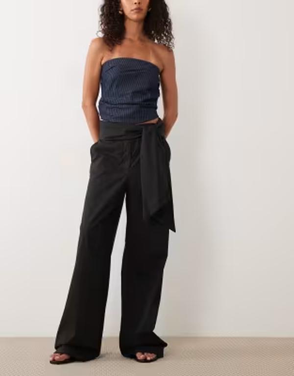 マンゴ レディース ボトムス カジュアルパンツ Mango tie waistailo red pants Black ブラック