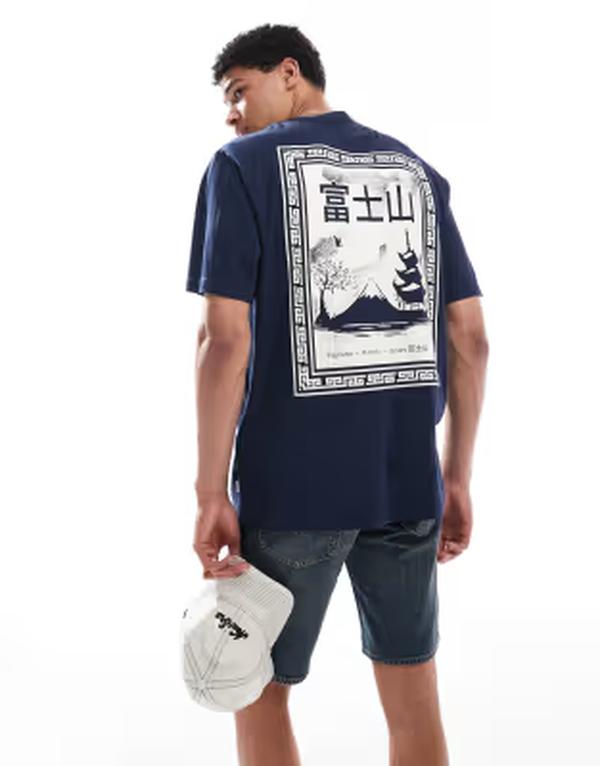 オンリーアンドサンズ メンズ トップス Tシャツ オーバーサイズフィット プリント ONLY & SONS oversized fit-shirt with Japanese back print Navy Blazer ネイビー