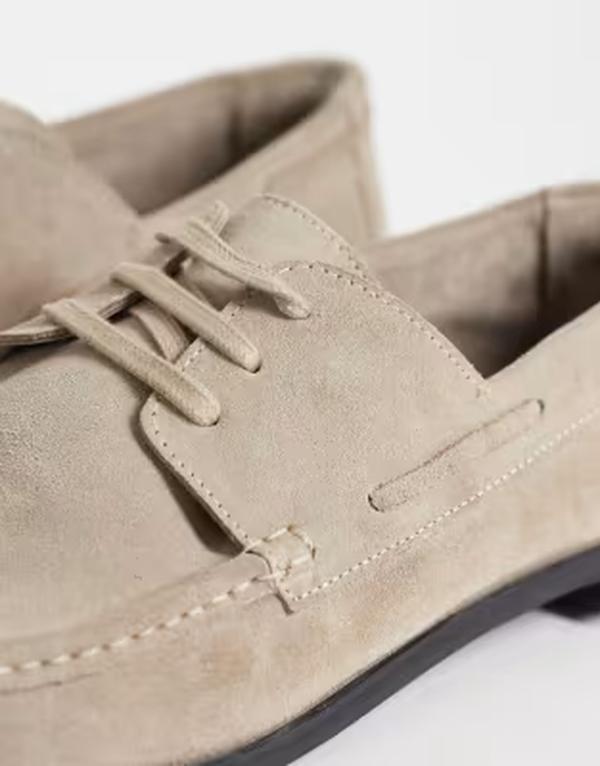 ウォークロンドン メンズ シューズ スエード Walk London Roma boat shoes in ston...