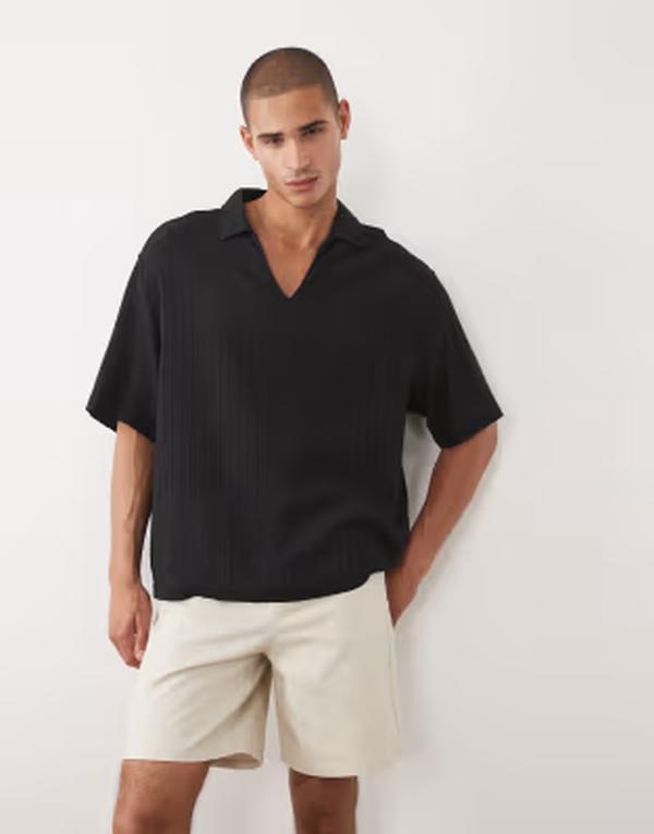 エイソス メンズ トップス シャツ ASOS DESIGN oversized over thead eyelet shirt Black ブラック