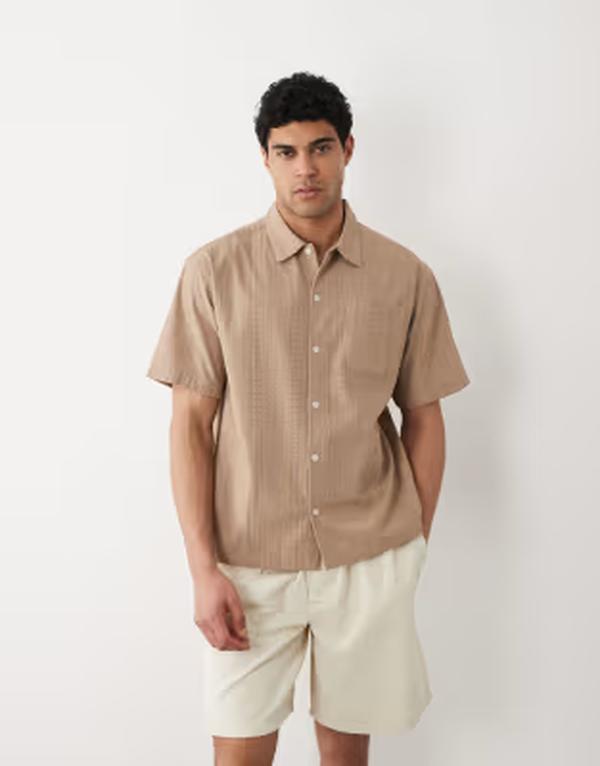 ジャック アンド ジョーンズ メンズ トップス シャツ 刺繍 Jack & Jones embroide red short sleeve shirt Vintage khaki カーキ