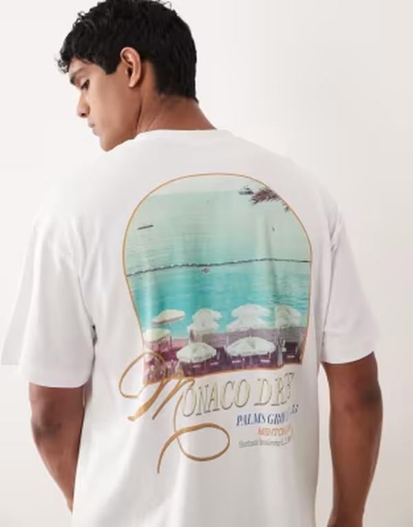 ジャック アンド ジョーンズ メンズ トップス Tシャツ プリント Jack & Jones oversized T-shirt with scenic backprint Bright White ホワイト
