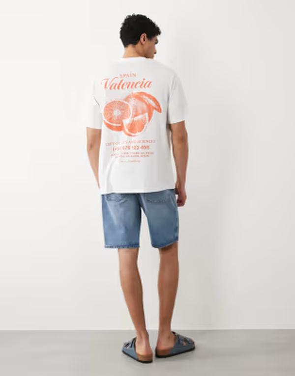 ジャック アンド ジョーンズ メンズ トップス Tシャツ プリント Jack & Jones oversized t-shirt with Valencia back print Bright White ホワイト