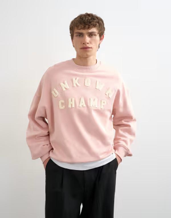 トップマン メンズ アウター パーカー・スウェット リラックスフィット シャツ Topman relaxed fit sweatshirt with chenillembroidery in washed pink ピンク