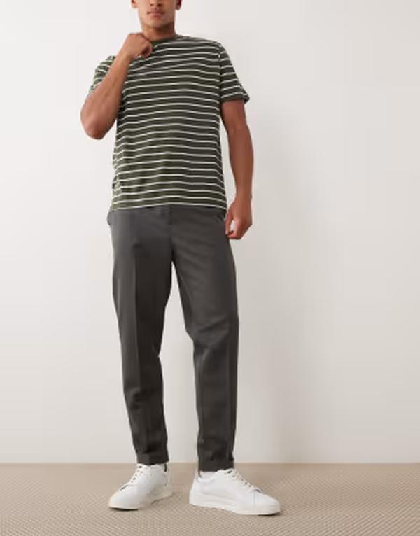 エイソス メンズ ボトムス カジュアルパンツ ASOS DESIGN smartape red pants in charcoal with elastic waist and turn-up hem CHARCOAL チャコール