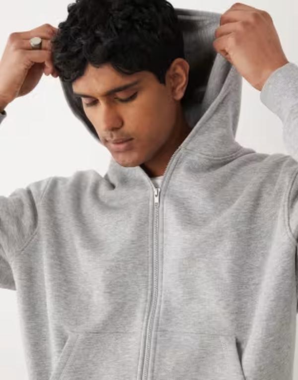 エイソス メンズ アウター パーカー・スウェット フルジップ ASOS DESIGN Essentials boxy relaxed zip throughoodie heather Gray Heather グレー