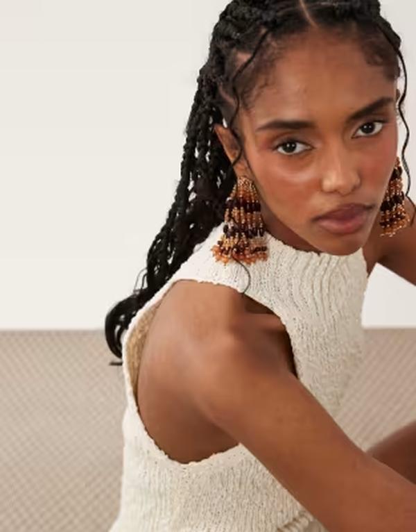 エイソス レディース アクセサリー ピアス・イヤリング ASOS DESIGN earrings with beaded waterfall design in orange and amber tone Multi マルチカラー