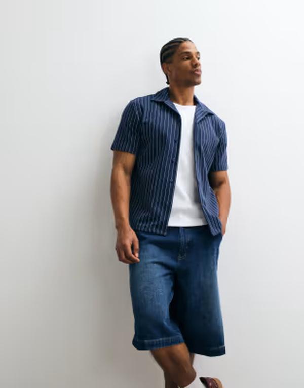 ウィークデイ メンズ トップス シャツ Weekday short sleeve striped resort shirt Blue stripe ブルー