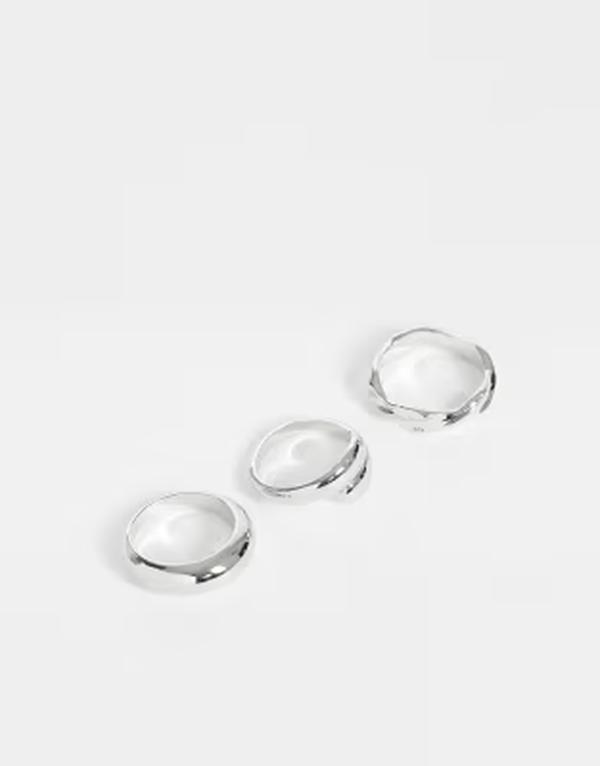 ジャック アンド ジョーンズ メンズ アクセサリー リング Jack & Jones 3 pack molten rings tone Silver シルバー