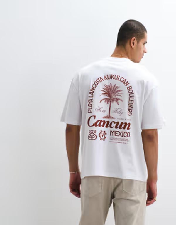 ASOS DESIGN oversized T-shirt con palm graphic WHITE blanco