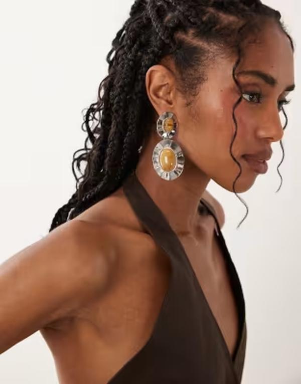 エイソス レディース アクセサリー ピアス・イヤリング ASOS DESIGN pendant earring with double stone-setting tone Multi マルチカラー