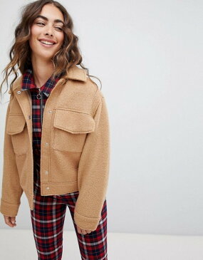 モンキ レディース ジャケット・ブルゾン アウター Monki textured short jacket with oversized pockets in beige 13-312 beige