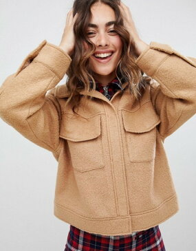 モンキ レディース ジャケット・ブルゾン アウター Monki textured short jacket with oversized pockets in beige 13-312 beige