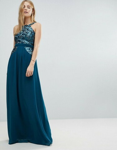 リトルミストレス レディース ワンピース トップス Little Mistress High Neck Sequin Detail Maxi Dress Teal