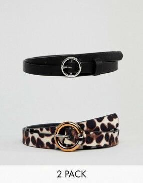 エイソス レディース ベルト アクセサリー ASOS DESIGN 2 pack Leopard print hip & waist jean belt Leopard
