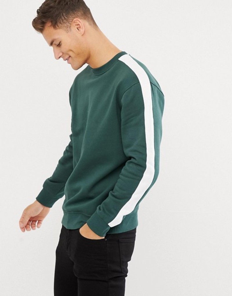 ニュールック メンズ パーカー・スウェット アウター New Look sweat with side stripe in green Mid green