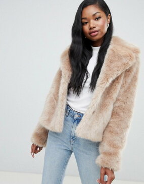 ベルシュカ レディース ジャケット・ブルゾン アウター Bershka faux fur short jacket in camel Beige