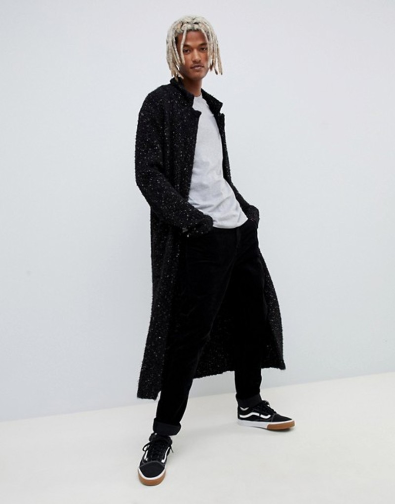 エイソス メンズ ジャケット・ブルゾン アウター ASOS DESIGN super longline duster jacket in black textured yarn Black