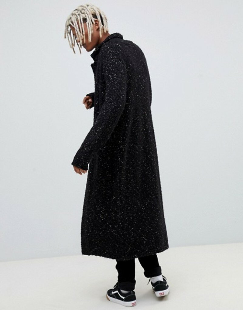 エイソス メンズ ジャケット・ブルゾン アウター ASOS DESIGN super longline duster jacket in black textured yarn Black