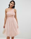 エイソス レディース ワンピース トップス ASOS DESIGN one shoulder tulle midi dress with glitter lining Pink