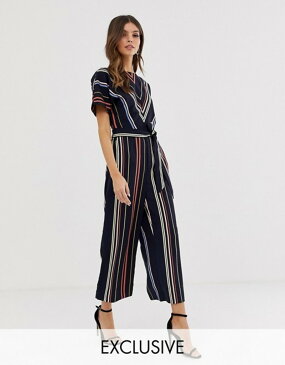 ウエアハウス レディース ワンピース トップス Warehouse jumpsuit with belt in stripe Black