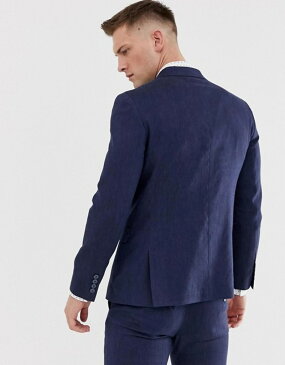モス ブラザーズ メンズ ジャケット・ブルゾン アウター Moss London slim suit jacket in navy linen with stretch Navy