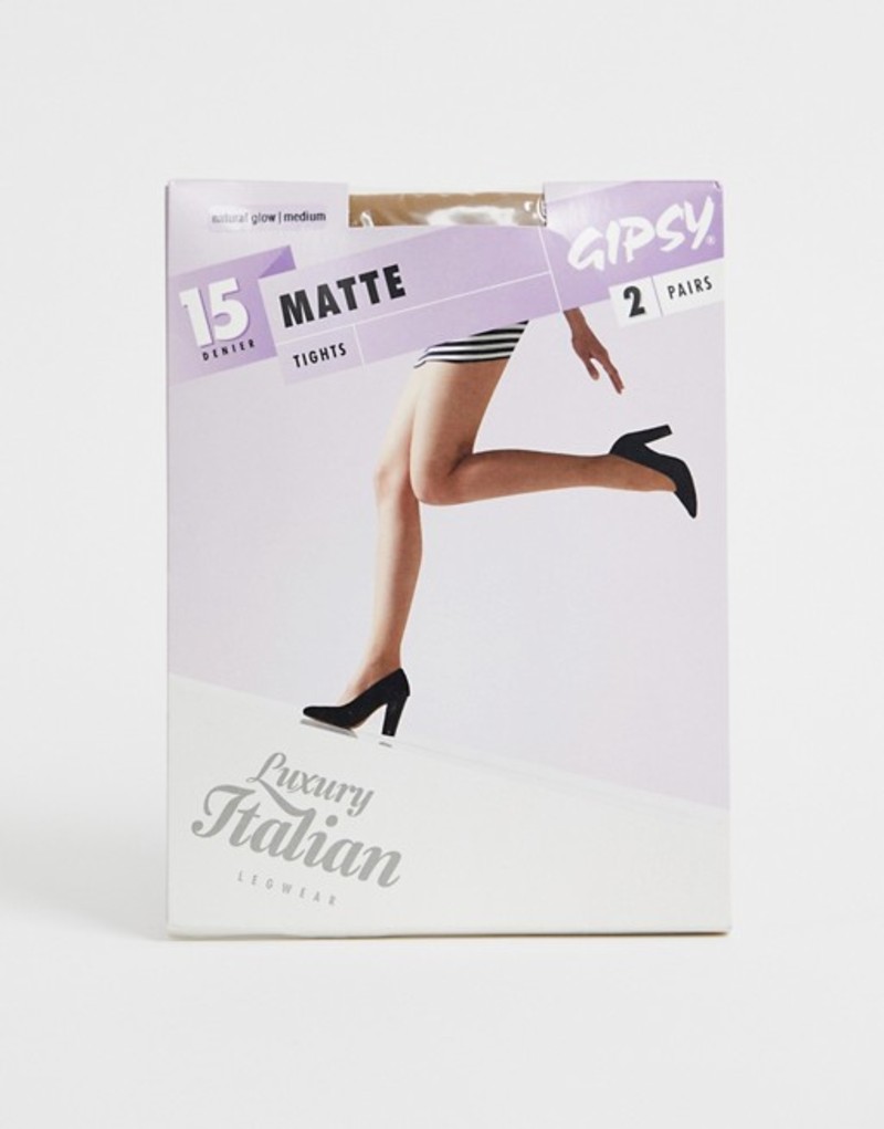 ジプシー レディース レギンス ボトムス Gipsy soft luxury matte 15 denier 2 pack tights in beige Natural glow