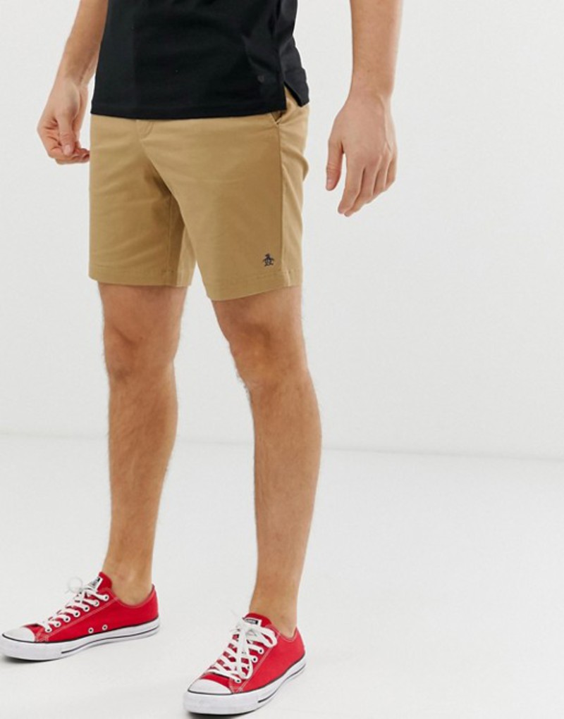 オリジナルペンギン メンズ ハーフパンツ・ショーツ ボトムス Original Penguin slim fit stretch chino shorts in beige Kelp