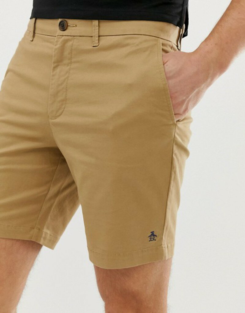 オリジナルペンギン メンズ ハーフパンツ・ショーツ ボトムス Original Penguin slim fit stretch chino shorts in beige Kelp