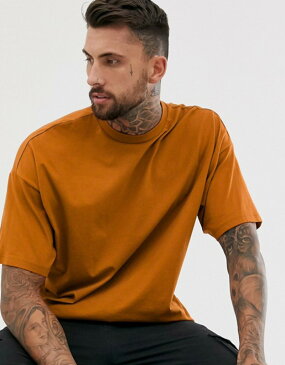 エイソス メンズ Tシャツ トップス ASOS DESIGN organic oversized fit t-shirt with crew neck in brown Glazed ginger